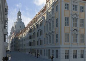 Dresden, Rampische Straße mit Blick zur Frauenkirche (Visualisierung)